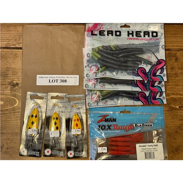 ZMAN Curly Tailz Nuked Chicken Glow, Lead Head Senko Worms & Len Thompson Tackle