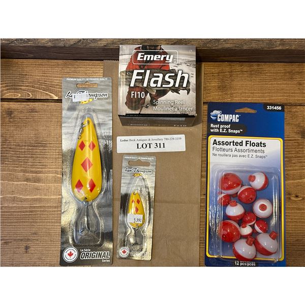 Emery Flash FI10 Spinning Reel, Asst Floats, Len Thompson Tackle
