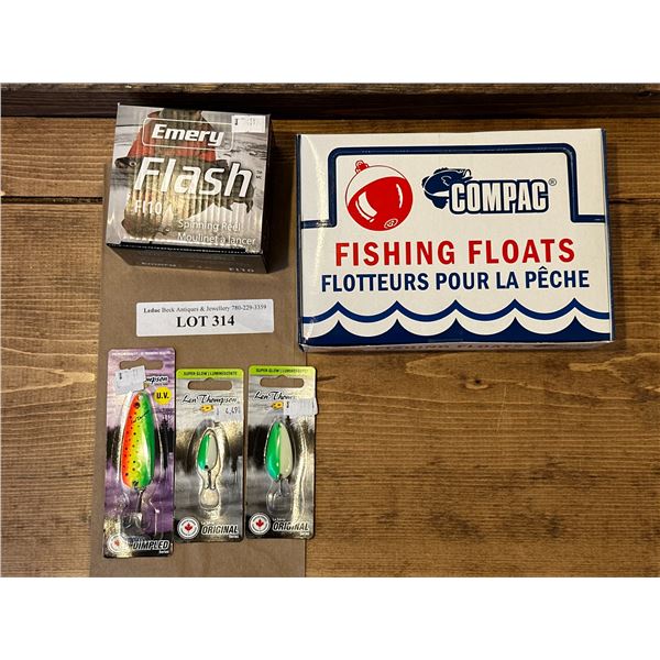 Emery Flash FI10 Spinning Reel, Len Thompson Tackle & Compac Fishing Floats