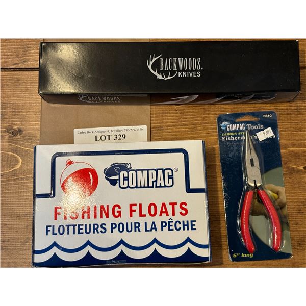 Backwoods Prestige Knife, Compac Carbon Steel Fisherman's Plier & Fishing Floats