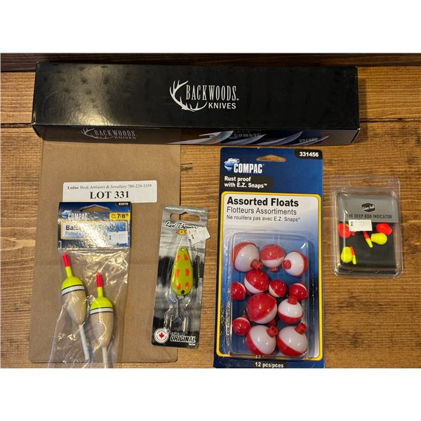 Backwoods Prestige Knife, Len Thompson Tackle, The Deep Bob Indicator, Balsa Slip Floats & Asst Floa