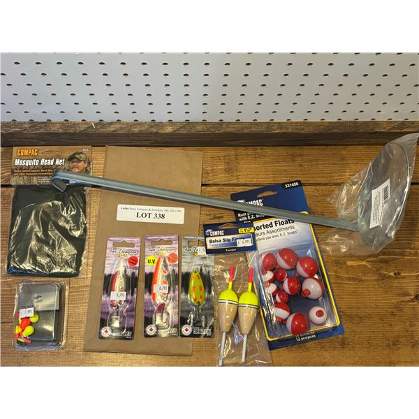 Mosquito Head Net, Scoop, Len Thompson Tackle, Asst Floats, Balsa Slip Floats, Deep Bob Indicator