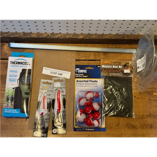 Thermal Holster w Clip, Scoop, Mosquito Head Net, Asst Floats & Len Thompson Tackle