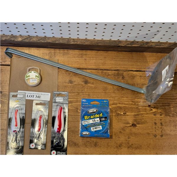 Superline Braided Blue Fishing Line, Mummy Worm Wax, Len Thompson Tackle & Scoop