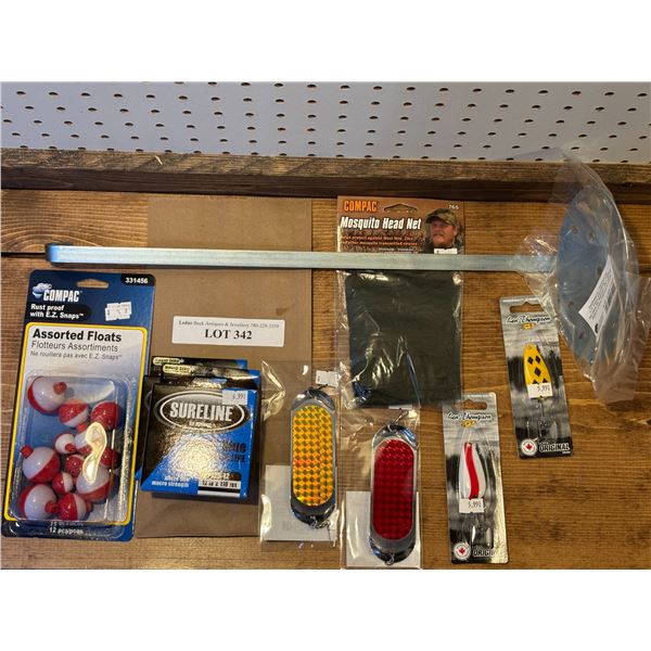 Pair of Sureline Arctic Blue Premium Ice Line, Gold & Red Flasher Dodgers, Scoop, Mosquito Head Net,