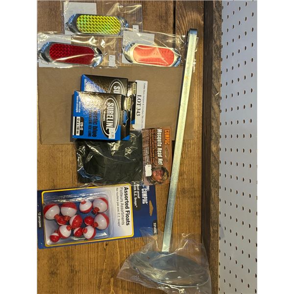 Gold & Red Flasher Dodger, Pair of Sureline Arctic Blue Fishing Line, Asst Floats, Mosquito Head Net