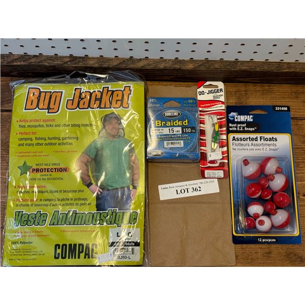 L Compac Bug Jacket, do Jigger Prism Green Tackle, Asst Floats & Sureline Braided PE Line 15 lbs