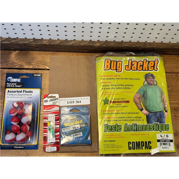 L Compac Bug Jacket, do Jigger Prism Green Tackle, Asst Floats & Sureline Braided PE Line 15 lbs