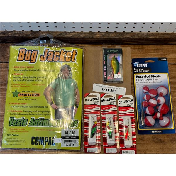 M Compac Bug Jacket, Asst Floats, Do-Jigger Prism Green & Orange/Gold Tackle, EuroTackle Z-Viber Bai