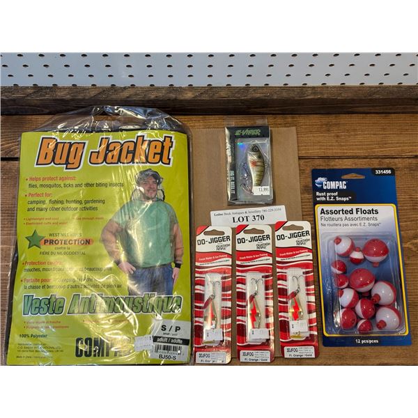 S Compac Bug Jacket, Asst Floats, Do-Jigger Orange/Gold Tackle & EuroTackle Z-Viber Bait