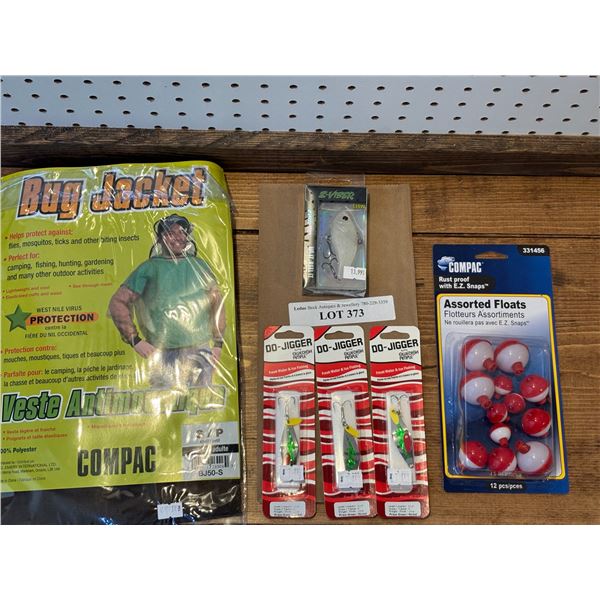 S Compac Bug Jacket, Asst Floats, Do-Jigger Prism Green Tackle & EuroTackle Z-Viber Glow Bait