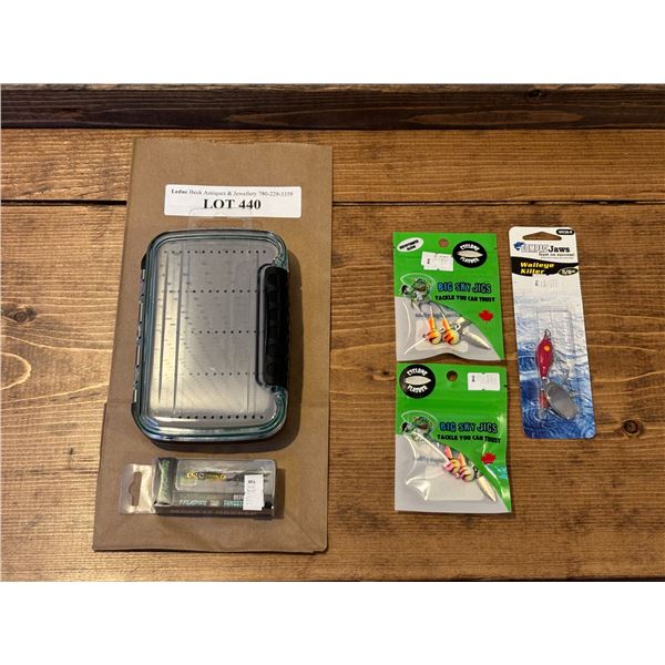 Big Sky Flies & Jigs Case, EuroTackle Tungsten T-Flasher 1 Inch, Compac Jaws Walleye Killer 5/8oz & 