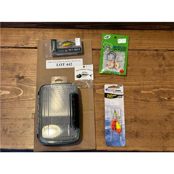 Big Sky Flies & Jigs Case, EuroTackle Tungsten T-Flasher 1 Inch, Compac Jaws Walleye Killer 5/8oz & 