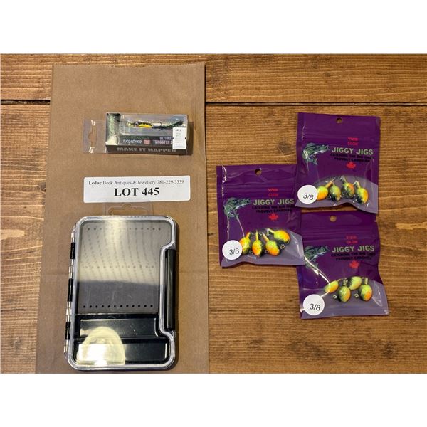 Water Resistant Flies & Jigs Case, EuroTackle Tungsten T-Flasher 1 Inch, Glow Jiggy Jigs 3/8 Inch