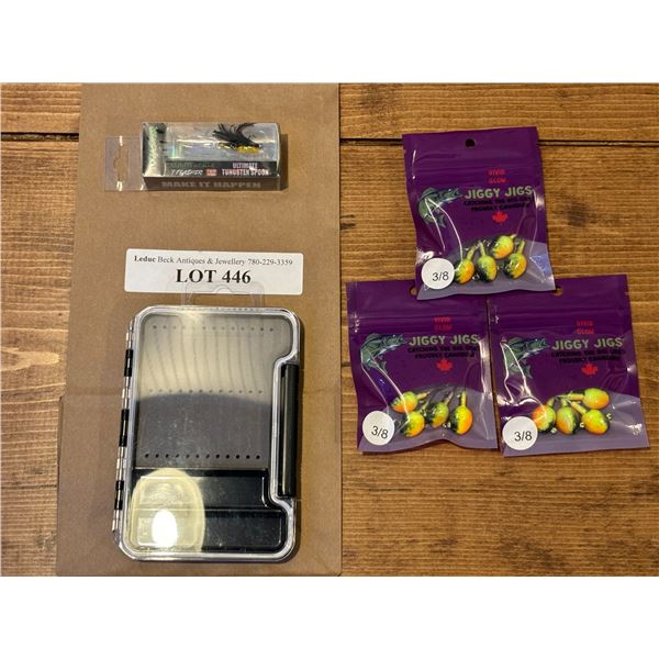 Water Resistant Flies & Jigs Case, EuroTackle Tungsten T-Flasher 1 Inch, Glow Jiggy Jigs 3/8 Inch