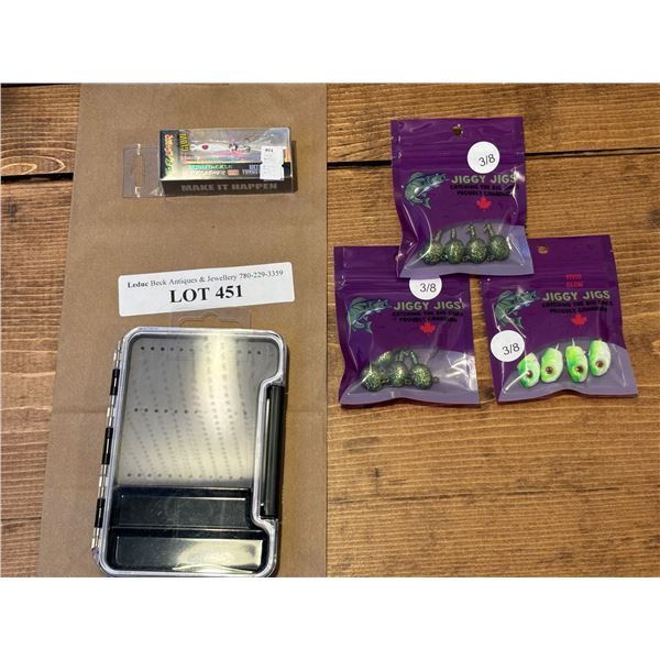 Water Resistant Flies & Jigs Case, EuroTackle Tungsten Glow T-Flasher 1 Inch & Jiggy Jigs 3/8 Inch