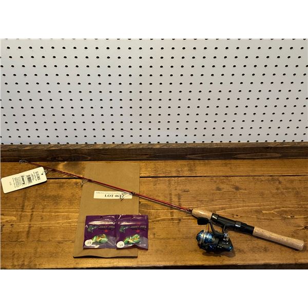 Emery Glacier Rhumba Combo Med Action 30 Inch Solid Red E-Glass  Rod & Reel & Jiggy Jigs 3/8 Inch