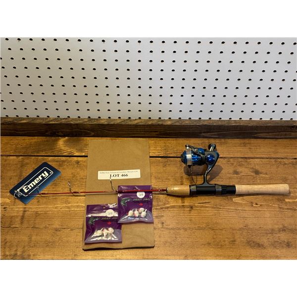 Emery Glacier Rhumba Combo Med Action 24 Inch Solid Red E-Glass  Rod & Reel & Jiggy Jigs 3/8 Inch