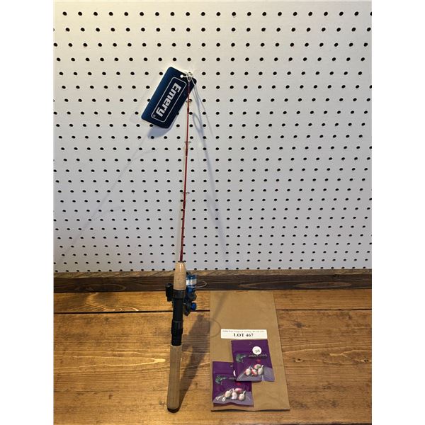 Emery Glacier Rhumba Combo Med Action 24 Inch Solid Red E-Glass  Rod & Reel & Jiggy Jigs 3/8 Inch