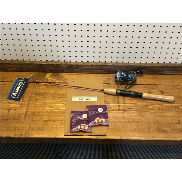 Emery Glacier Rhumba Combo Med Action 24 Inch Solid Red E-Glass  Rod & Reel & Jiggy Jigs 3/8 Inch