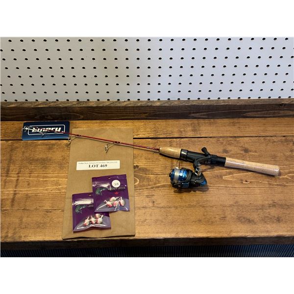 Emery Glacier Rhumba Combo Med Action 24 Inch Solid Red E-Glass  Rod & Reel & Jiggy Jigs 3/8 Inch