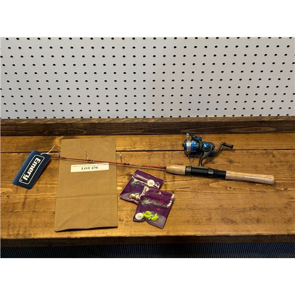 Emery Glacier Rhumba Combo Med Action 24 Inch Solid Red E-Glass  Rod & Reel & Jiggy Jigs 3/8 Inch