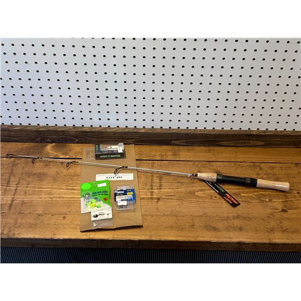 Streamside Predator Classic 30 Inch Spinning Ice Rod, EuroTackle Tungsten Glow T-Flasher 1/4 oz, 4mm