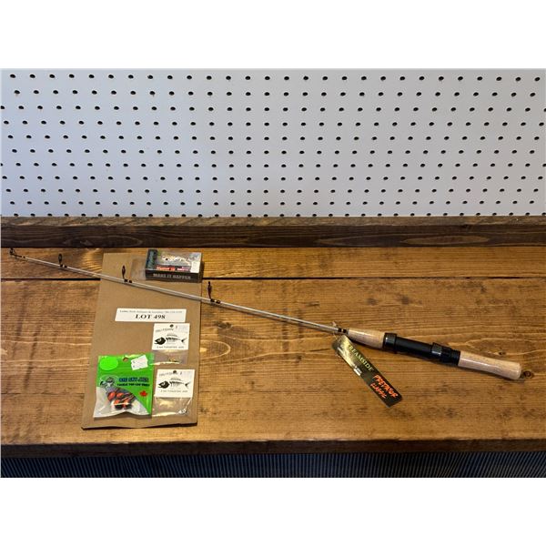 Streamside Predator Classic 30 Inch Spinning Ice Rod, EuroTackle Tungsten Glow T-Flasher 1/4 oz, 4mm