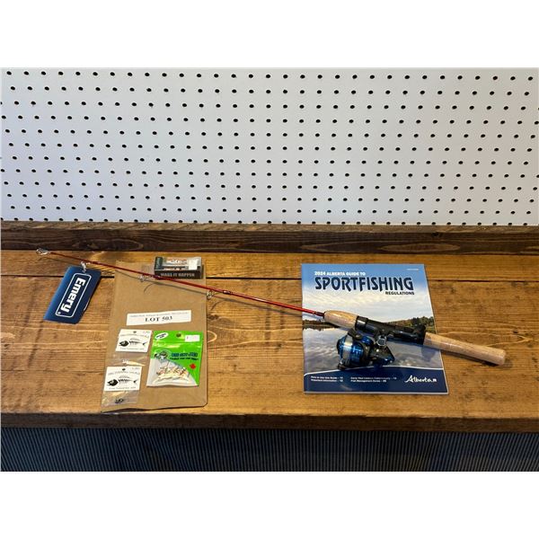 Emery Glacier Rhumba Combo Med Action 30 Inch Red E Glass Rod & Reel, EuroTackle Tungsten GlowT-Flas