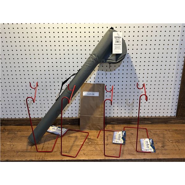 Four Comac Ice Rod Holders & Streamside Omega Fly Rod w Case 9'