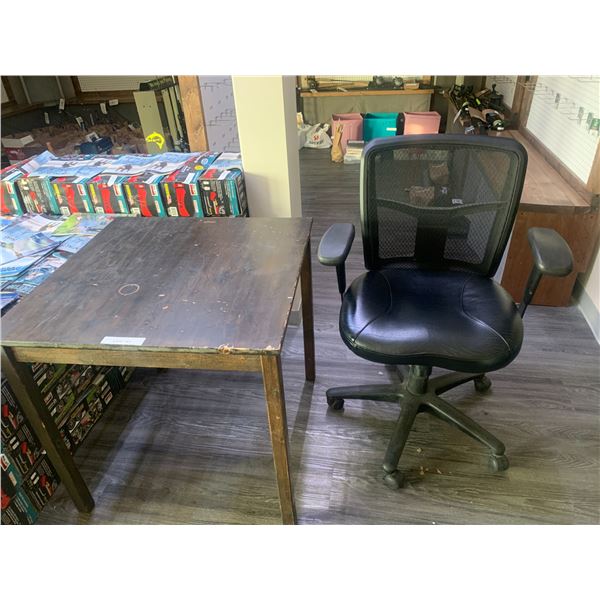 Wood Table &  Office Chair on Castors