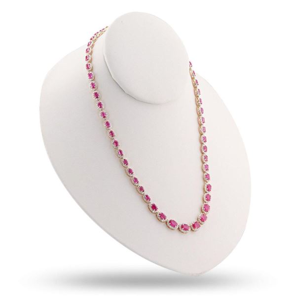 18.69 ctw Ruby and 5.90 ctw Diamond 14K Yellow Gold Necklace