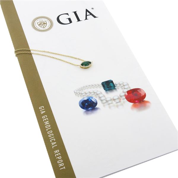 NEW 18k Gold .78 ctw GIA Marquise Emerald Solitaire Diamond Halo Pendant Necklac
