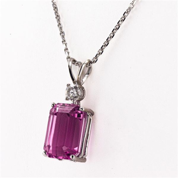 15.21 ctw Pink Tourmaline and 0.52 ctw Diamond 14K White Gold Pendant