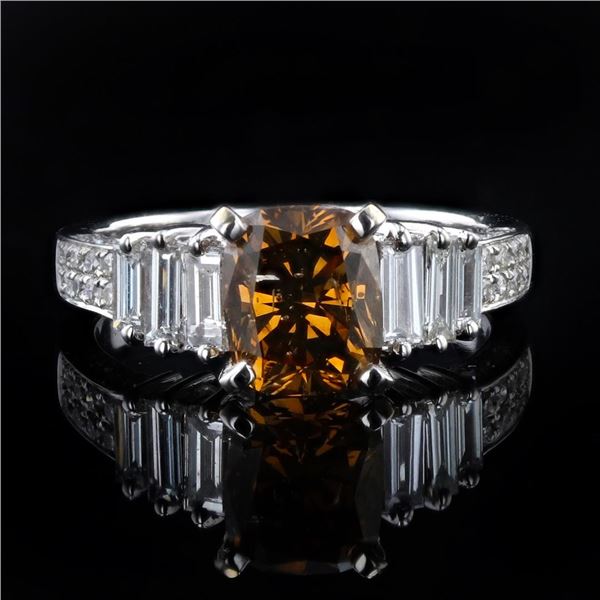 2.10 ctw Fancy Brown SI2 CLARITY CENTER Diamond 18K White Gold Ring (GIA CERTIFI