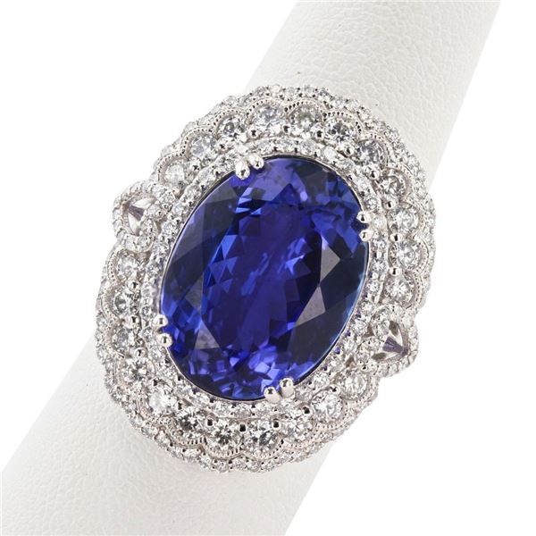 12.78 ctw Tanzanite and 2.12 ctw Diamond Platinum Ring (GIA CERTIFIED)