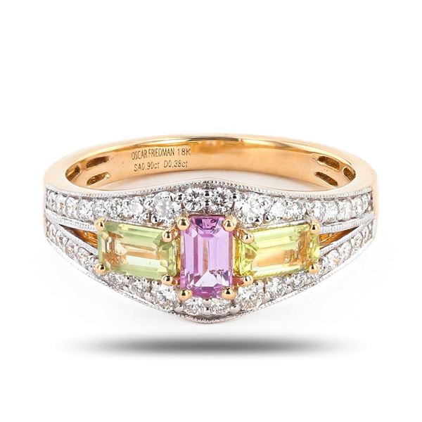 0.90 ctw UNHEATED Yellow and Pink Sapphire and 0.90 ctw Diamond 18K Yellow Gold