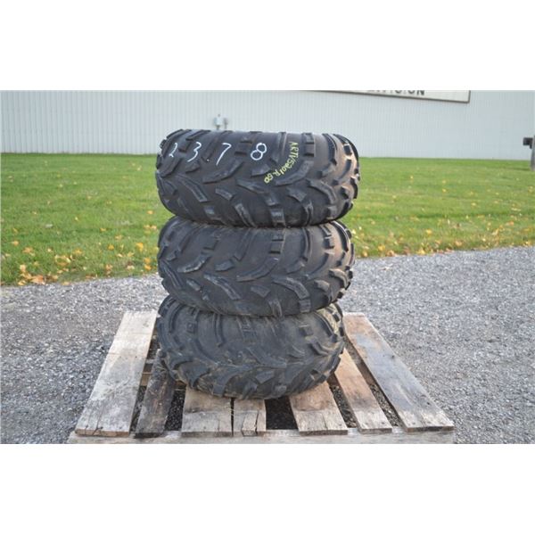 Maf Off Road set of 3 25x10.00-12 tires on 4 bolt steel rims to fit Kubota RTV's