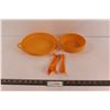 Image 1 : Orange Plastic Plate, Bowl, & Silverware Set - Some Wear