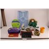 Image 1 : Math Instruments Set, Cadbury Tin, Plastic Plate & Serving Tray, Frog Soap Dispenser, (2) Glass Frog