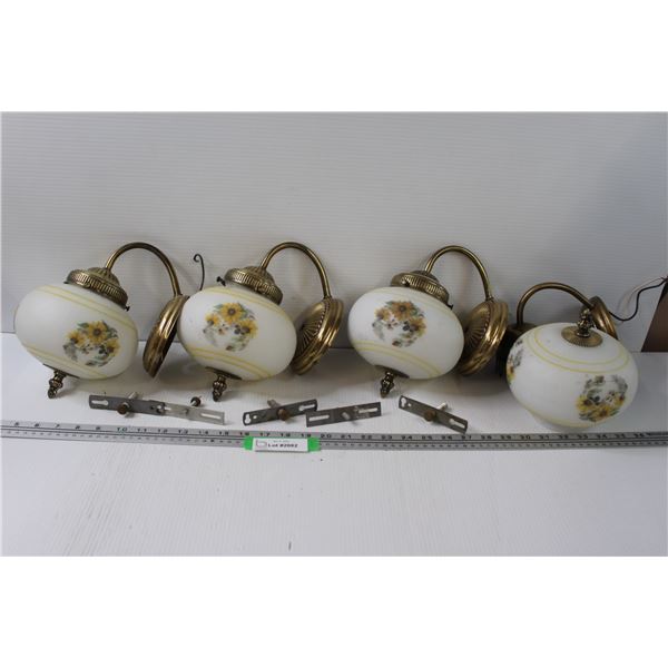 (4) Vintage Sunflower Glass Shade Wall Mount Lamps - as is