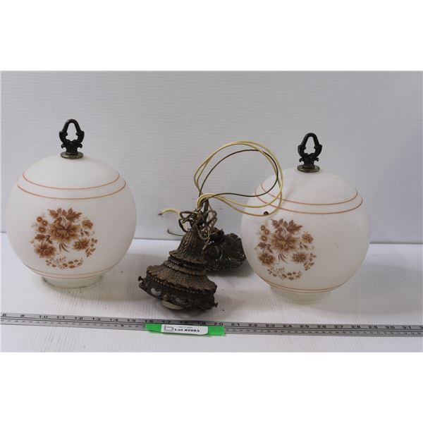 (2) Vintage Floral Glass Shades w/Ceiling Mounting Hardware - as is