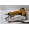 Image 2 : Tool Lot: Air Staple Gun, Laser Level, Hand Saw, (2) Measuring Tape Replacements Rolls, Hinge