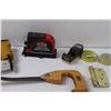 Image 3 : Tool Lot: Air Staple Gun, Laser Level, Hand Saw, (2) Measuring Tape Replacements Rolls, Hinge