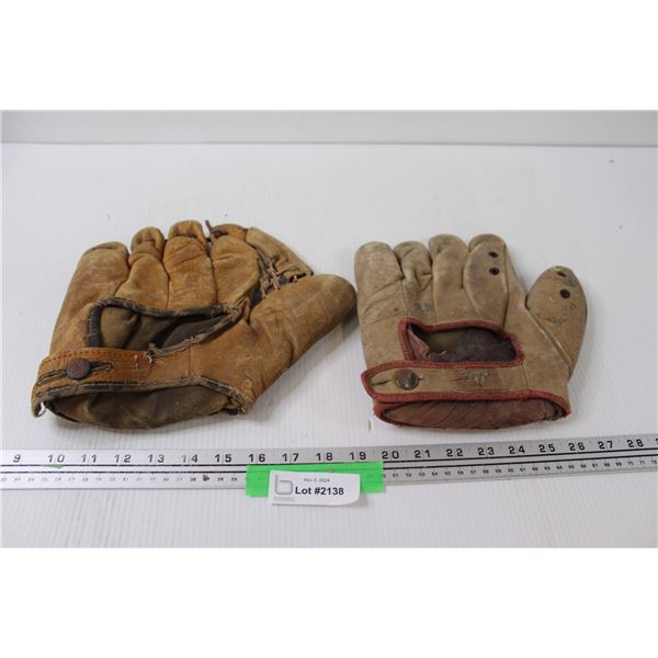 (2) Vintage Leather Baseball Gloves - Some Wear