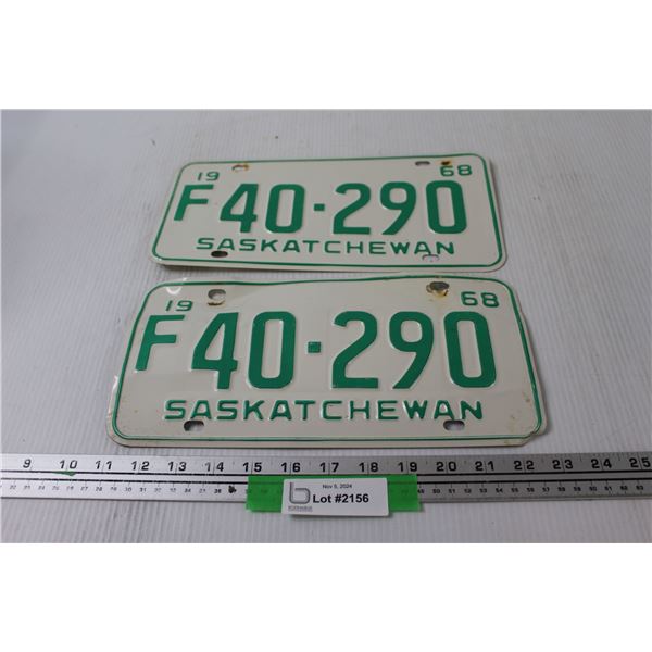Pair Saskatchewan Farm License Plate - 1968