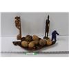 Image 1 : Wood Carved Veggies & Tray, (3) Statues