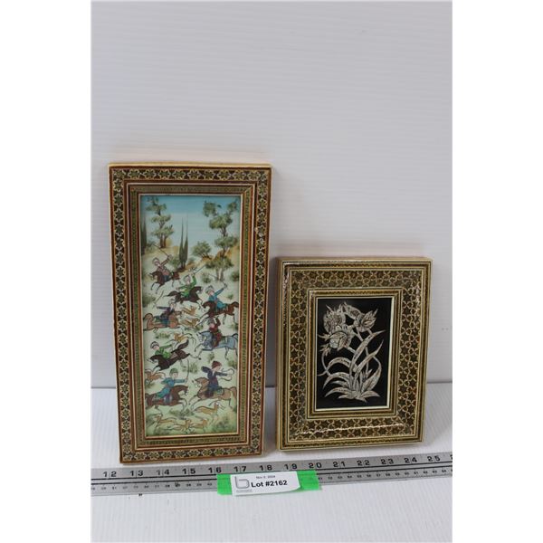 Asian Ink & Watercolor Painting - 11" x 6" & Asian Metal Art in Frame - 8" x 6"