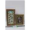 Image 1 : Asian Ink & Watercolor Painting - 11" x 6" & Asian Metal Art in Frame - 8" x 6"