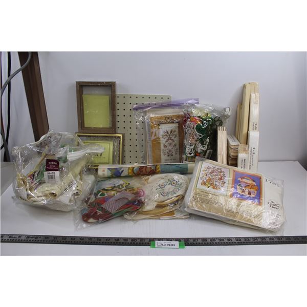 (2) 5"x7" Wooden Picture Frames, Set of Sears Pillowcases, Assorted Stitching Bars, Thread, & Needle